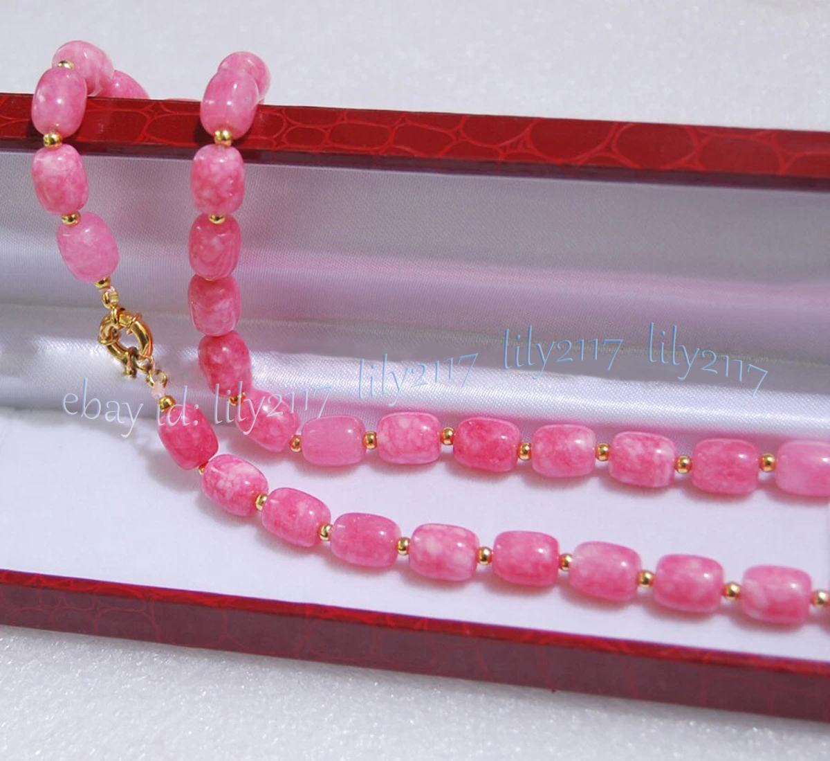 Fine 9x11mm Pink Snowflake Jade Barrel Cylinder Gemstone Beads Necklace 14-48'' - Picture 7 of 17