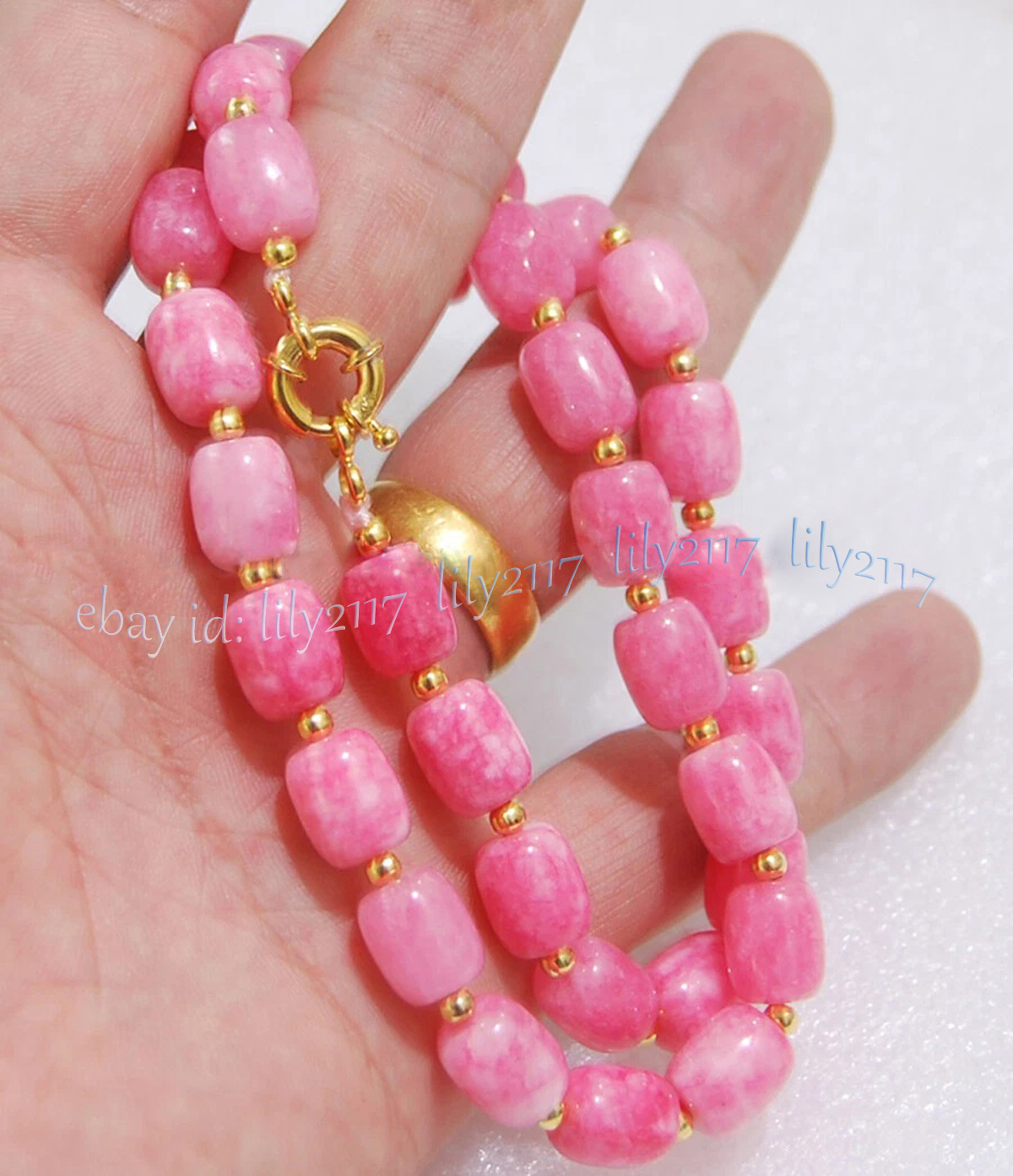 Fine 9x11mm Pink Snowflake Jade Barrel Cylinder Gemstone Beads Necklace 14-48'' - Picture 16 of 17