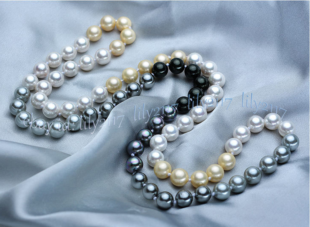 Multicolor Shell Pearl Imitation Pearl Round Beads Necklace 36-100 in No Clasp