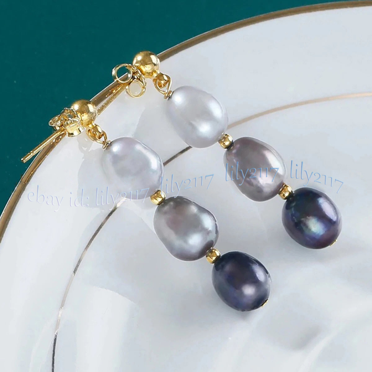 Genuine Natural White Silver Black Freshwater Rice Pearl Dangle Stud Earrings
