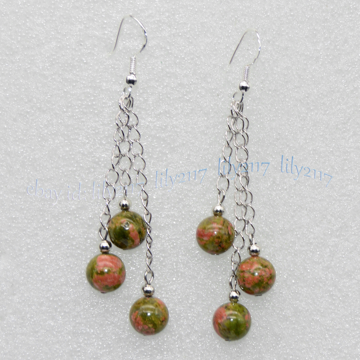 Natural Gemstone Multicolor Jade Round Beads Cluster Dangle Silver Hook Earrings