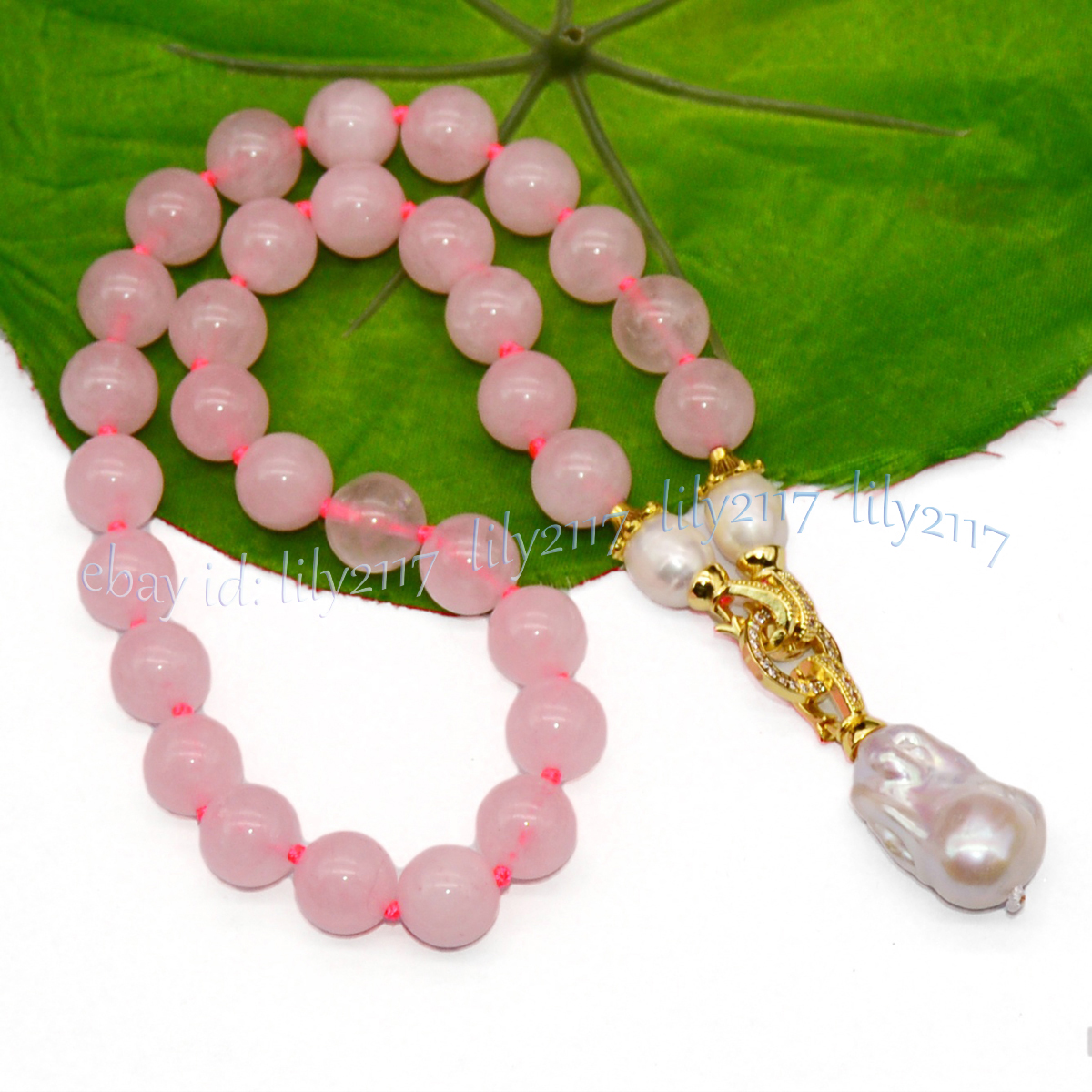 Natürliche Rosa Rosenquarz Edelsteine Perlen Weiß Keshi Barock Perle Anhänger Halskette - Bild 17 von 20