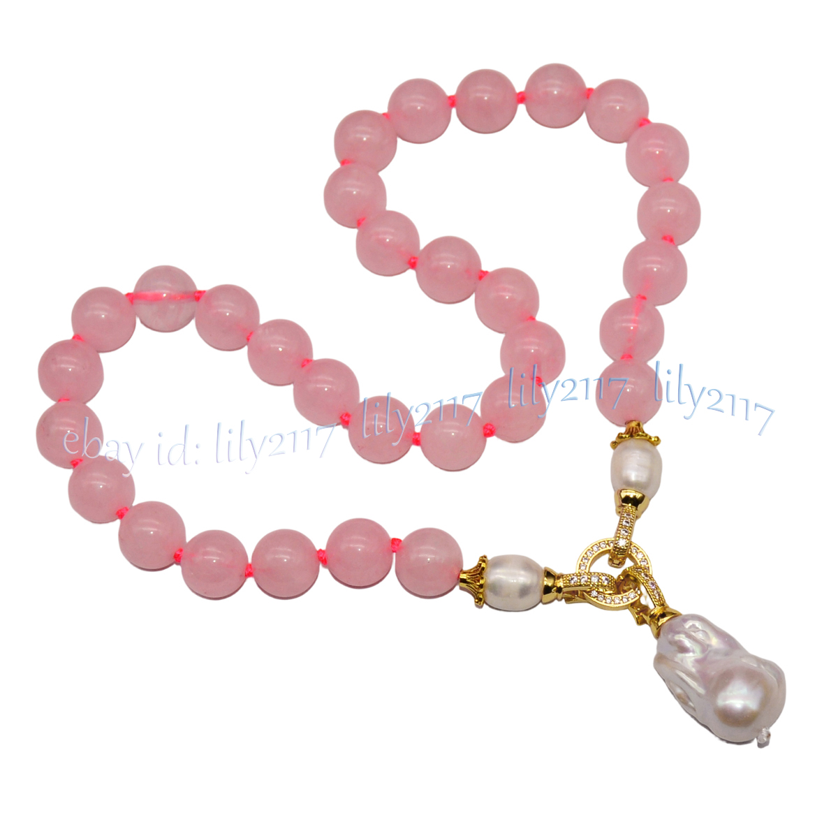 Natürliche Rosa Rosenquarz Edelsteine Perlen Weiß Keshi Barock Perle Anhänger Halskette - Bild 14 von 20