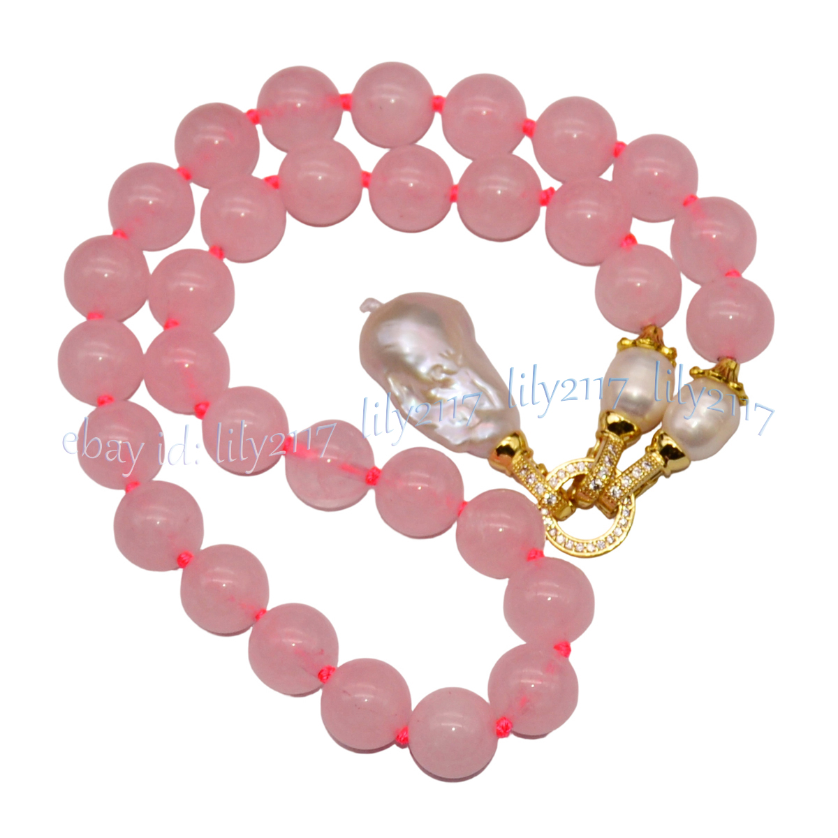 Natürliche Rosa Rosenquarz Edelsteine Perlen Weiß Keshi Barock Perle Anhänger Halskette - Bild 16 von 20