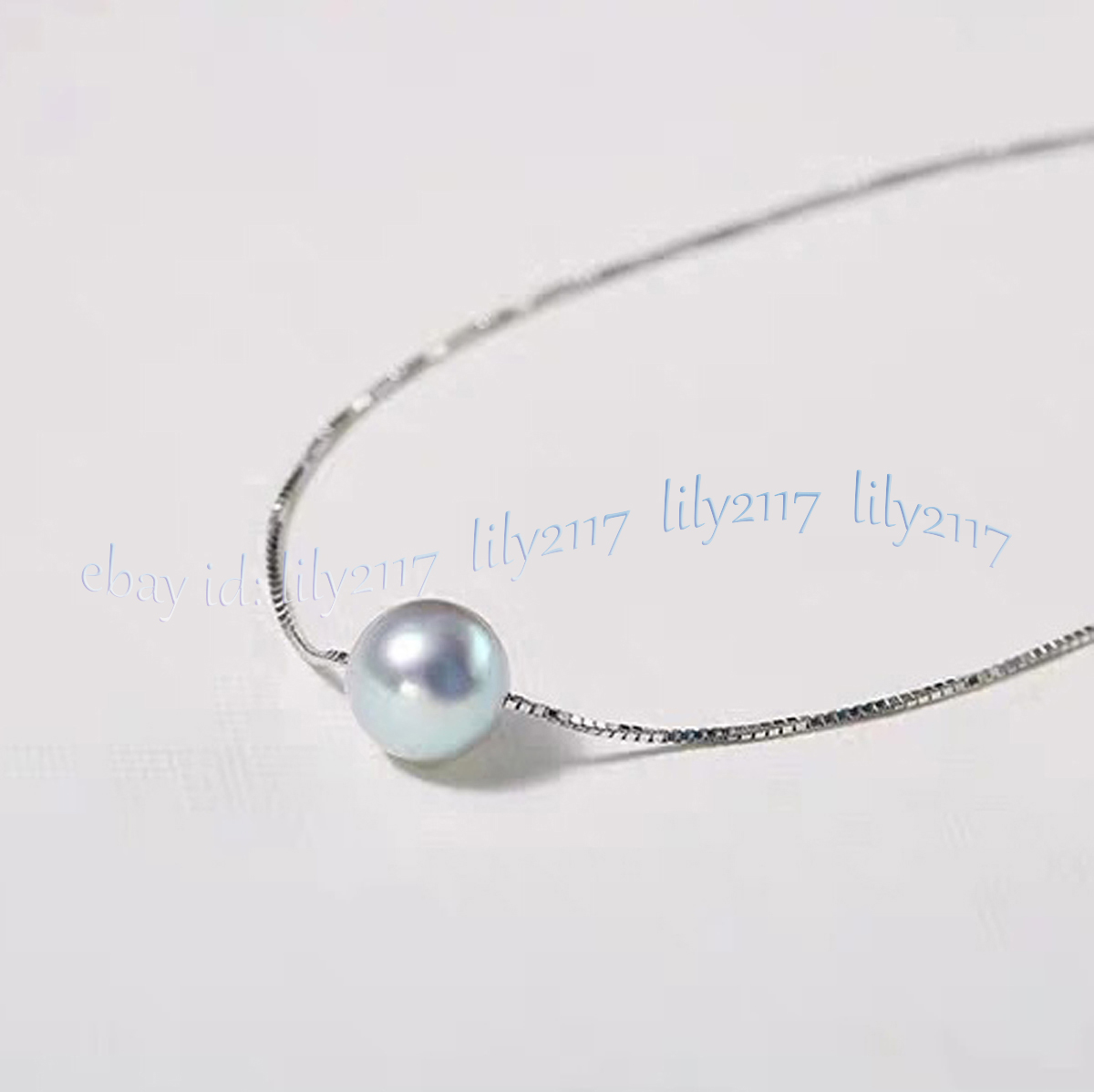 Natural Round Silver Gray Freshwater Pearl Pendant Necklace Silver Chain 18 inch