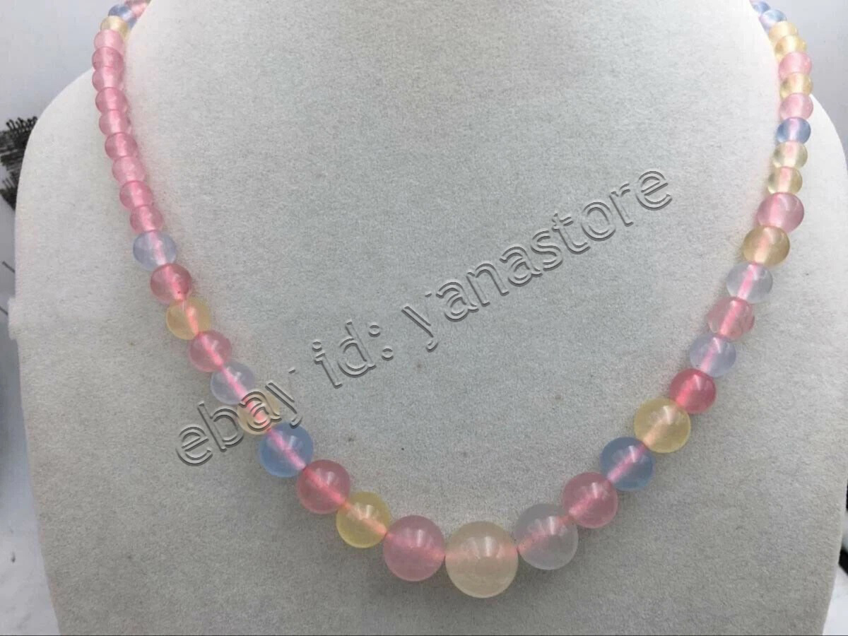 Fashion 6-14mm Mehrfarbig Jade Edelstein Rund Perlen Abschluss Halskette 18 Zoll - Bild 109 von 116