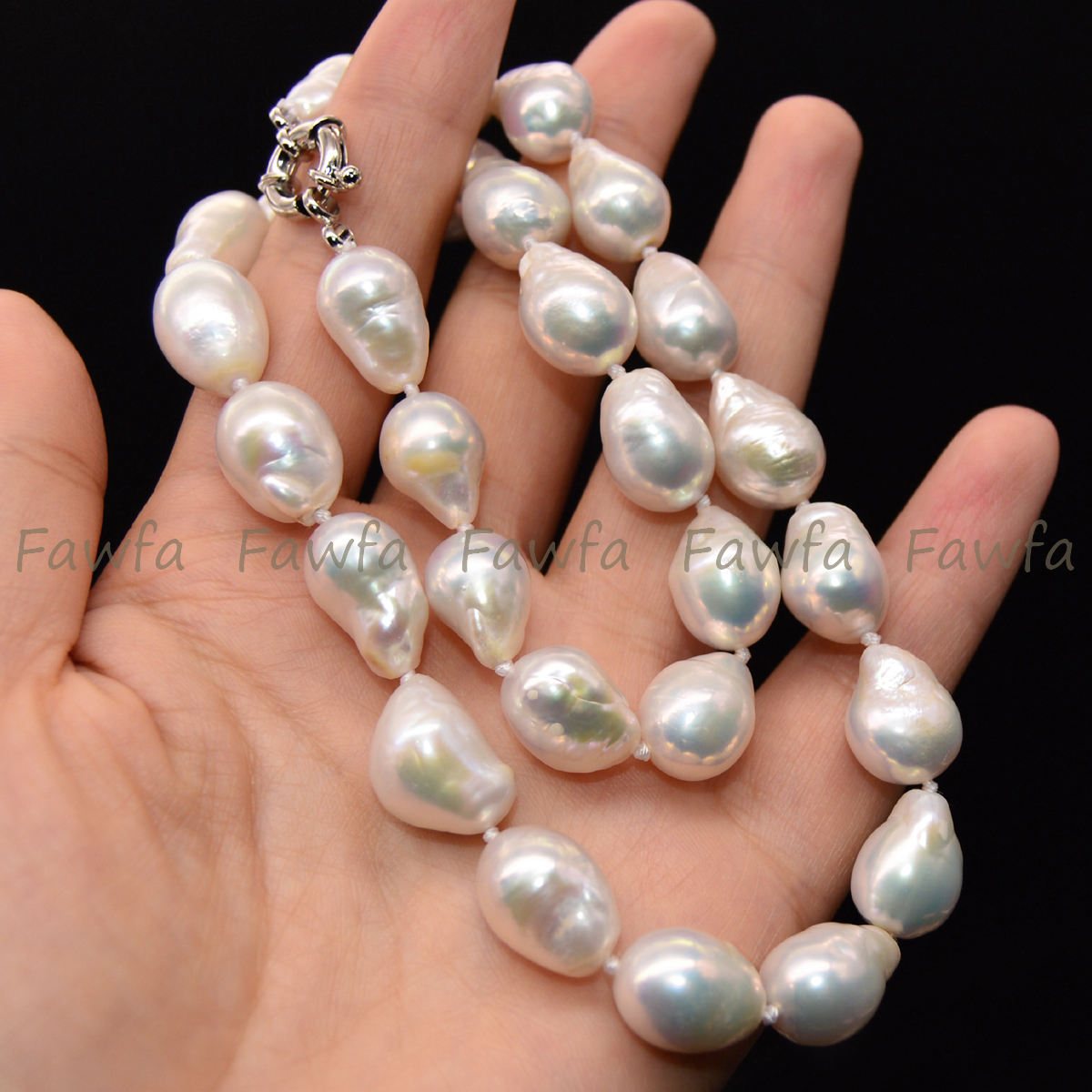 Big 14-16mm Natural Luster White Freshwater Baroque Pearl Necklace 16-36 inches