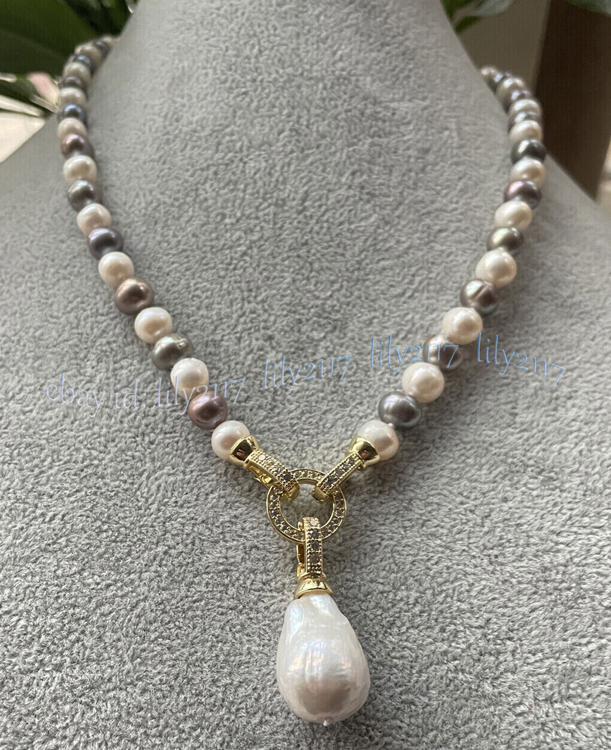 Natural White Gray Freshwater Pearl Keshi Baroque Pearl Drop Pendant Necklace