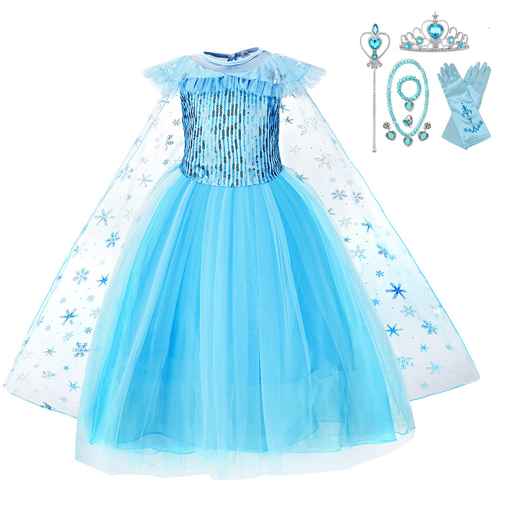 Kids Girls Elsa Princess Costume Birthday Cosplay Party Fancy Dress With Cape UK - Picture 26 of 26