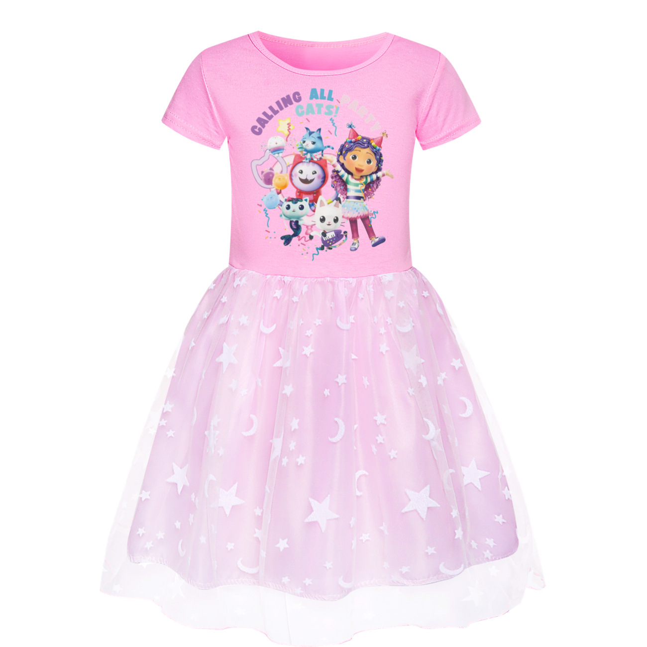 Girls GABBY'S DOLLHOUSE Mesh Dress Kids Rainbow Star Princess Party Fancy Dress