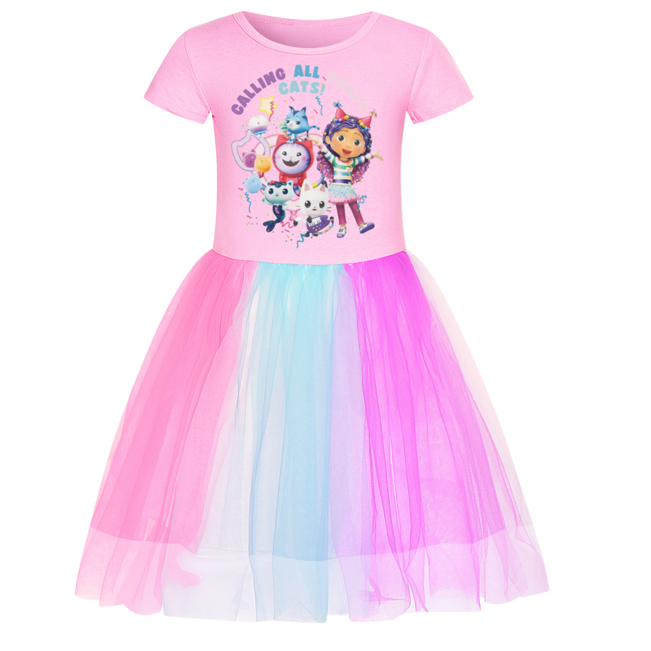 Girls GABBY'S DOLLHOUSE Mesh Dress Kids Rainbow Star Princess Party Fancy Dress - Picture 18 of 20