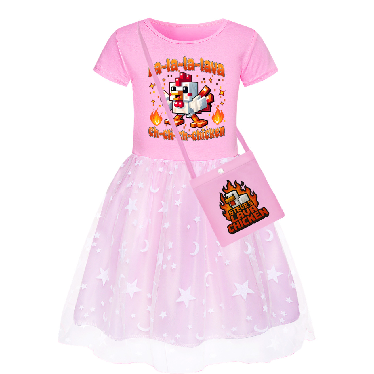 Girls STEVE'S LAVA CHICKEN Dress Star Rainbow Birthday Party Costume Tutu Skirt - Picture 9 of 20