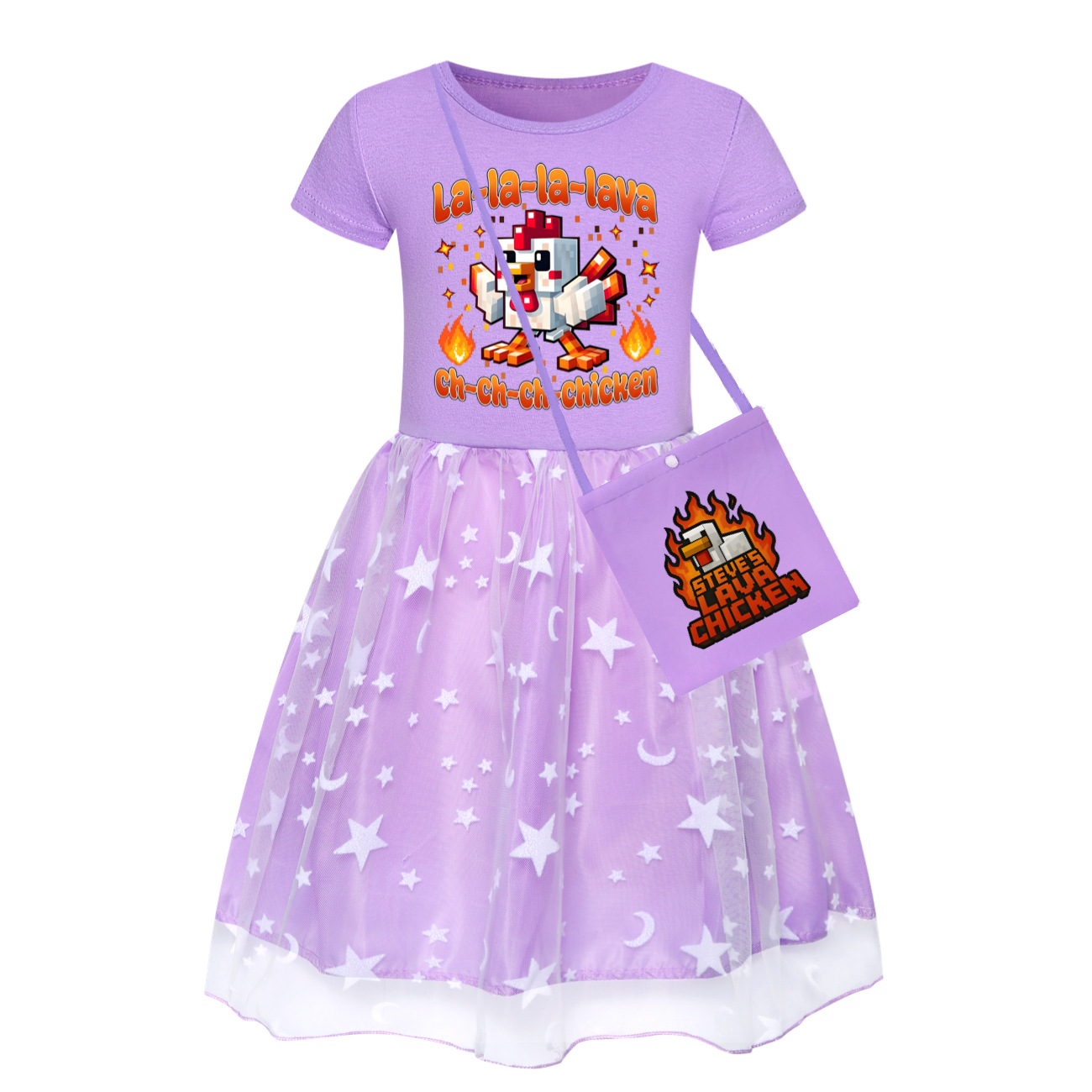Girls STEVE'S LAVA CHICKEN Dress Star Rainbow Birthday Party Costume Tutu Skirt - Picture 10 of 20