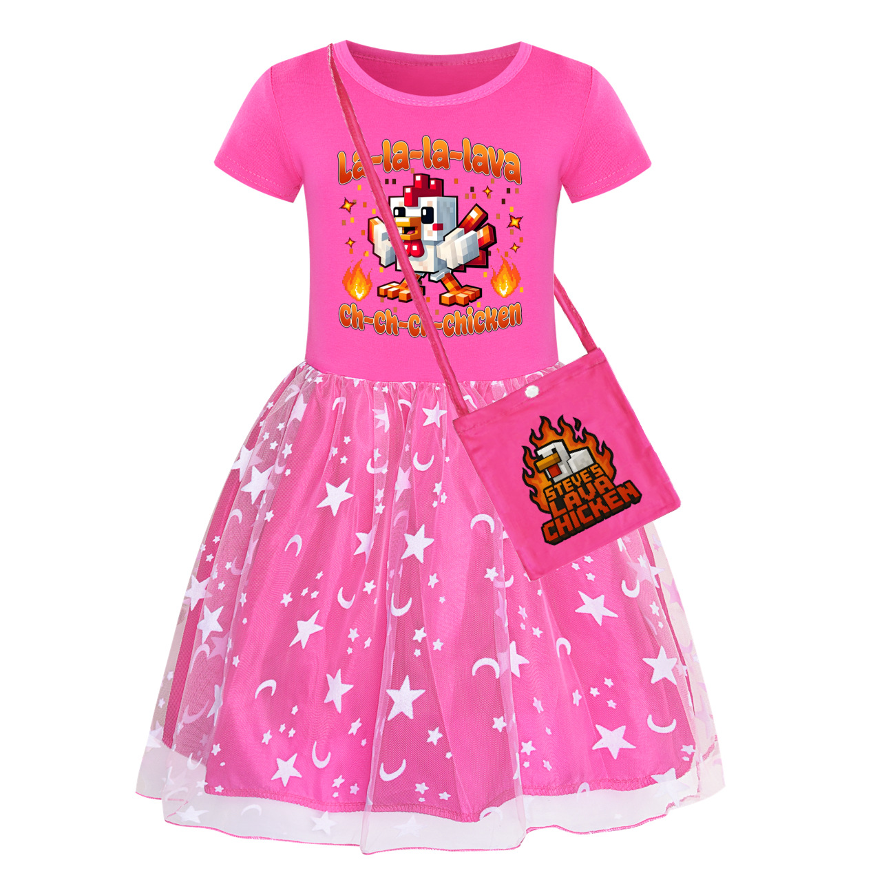 Girls STEVE'S LAVA CHICKEN Dress Star Rainbow Birthday Party Costume Tutu Skirt - Picture 11 of 20