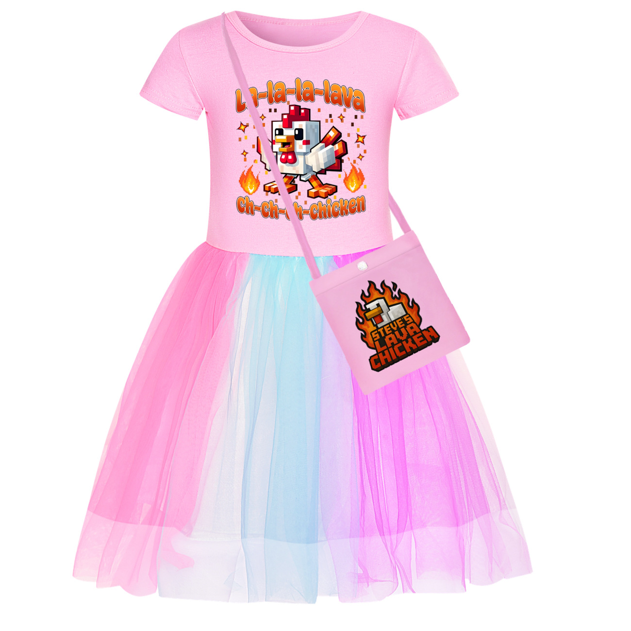 Girls STEVE'S LAVA CHICKEN Dress Star Rainbow Birthday Party Costume Tutu Skirt - Picture 12 of 20