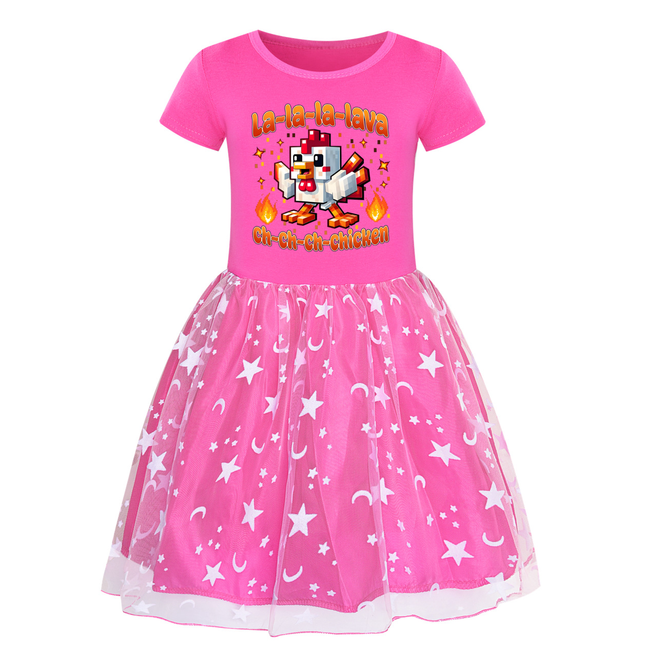 Girls STEVE'S LAVA CHICKEN Dress Star Rainbow Birthday Party Costume Tutu Skirt - Picture 17 of 20