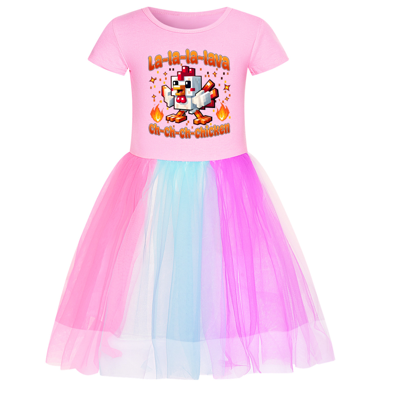 Girls STEVE'S LAVA CHICKEN Dress Star Rainbow Birthday Party Costume Tutu Skirt - Picture 18 of 20
