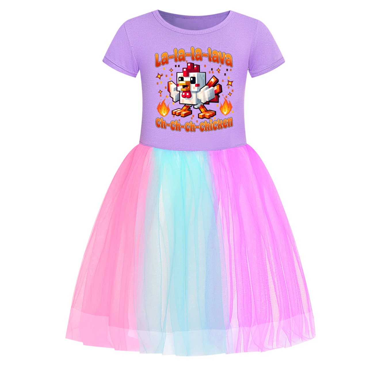 Girls STEVE'S LAVA CHICKEN Dress Star Rainbow Birthday Party Costume Tutu Skirt - Picture 19 of 20