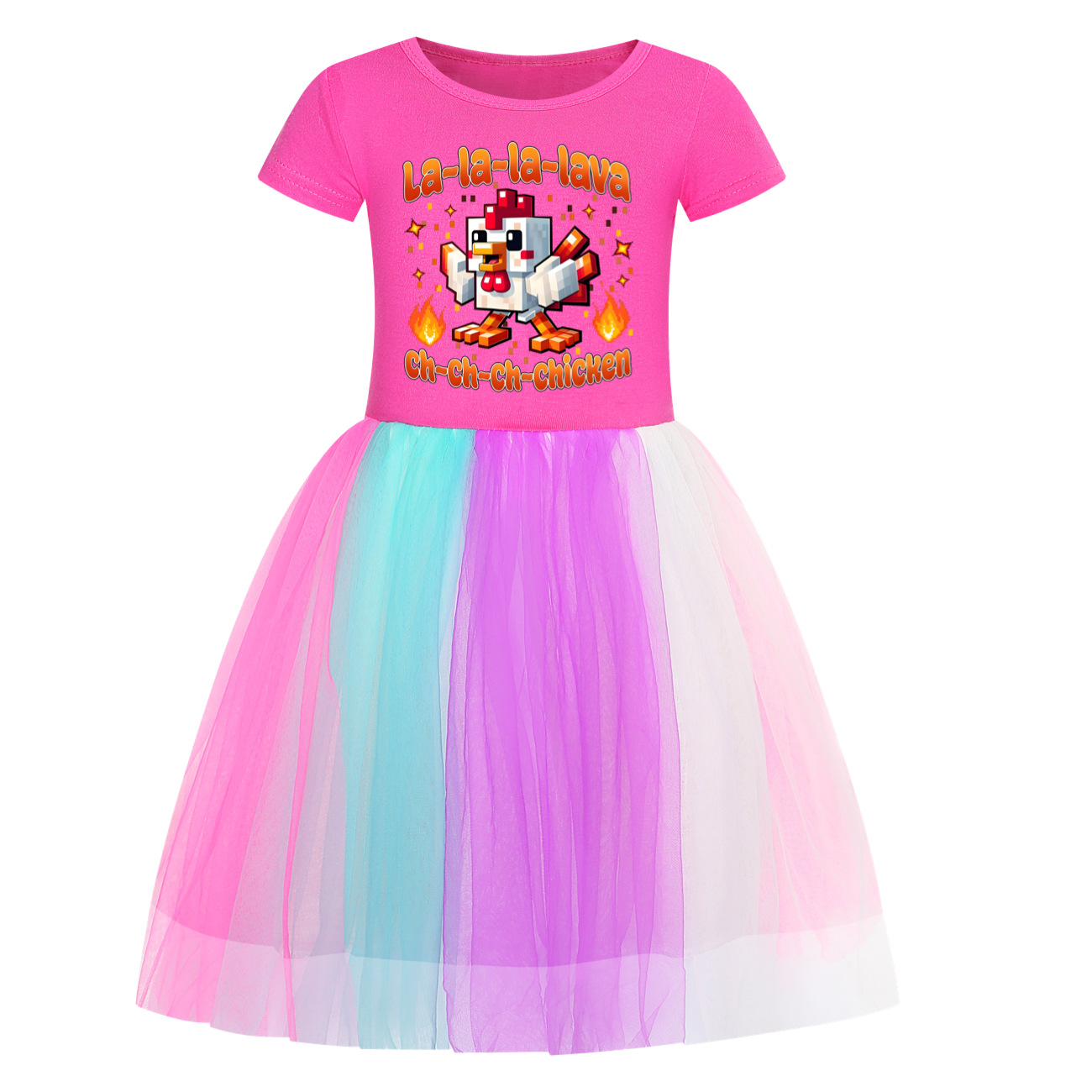 Girls STEVE'S LAVA CHICKEN Dress Star Rainbow Birthday Party Costume Tutu Skirt - Picture 20 of 20