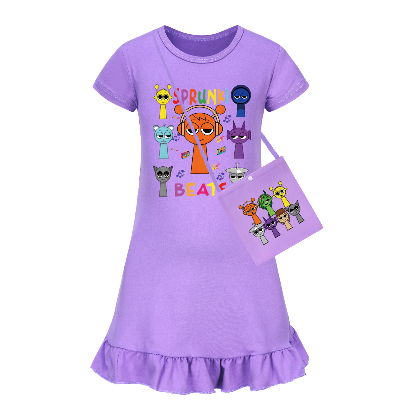 Kids Girls Sprunki Sleepwear Dress Pyjamas Cotton Home Casual Nightwear 2-11Year - Picture 8 of 21