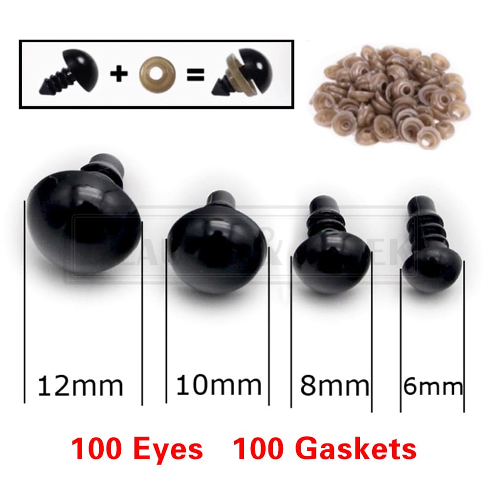 100/200PCS Plastic Safety Eyes For Teddy Bear Doll Toy Animal Felting DIY 6-12mm - Picture 7 of 9