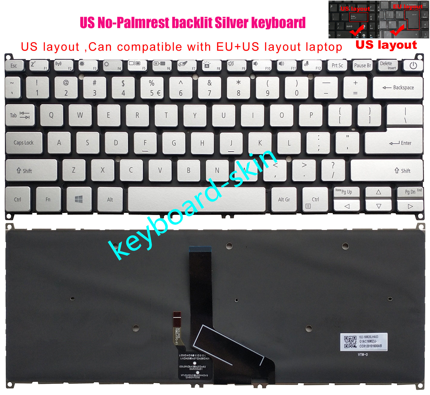 US Keyboard For Acer Swif SF313-51 SF314-42 SF314-57 -58 -59 SF514-52 -53 -54-55 - Picture 3 of 5