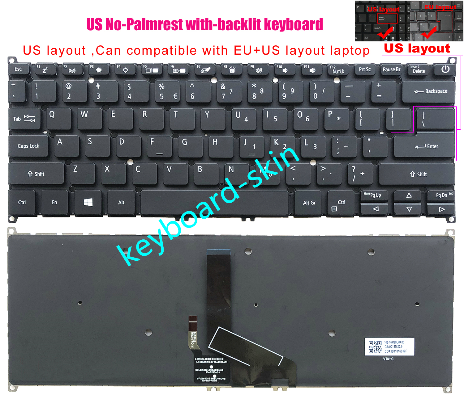 US Keyboard For Acer Swif SF313-51 SF314-42 SF314-57 -58 -59 SF514-52 -53 -54-55 - Picture 5 of 5