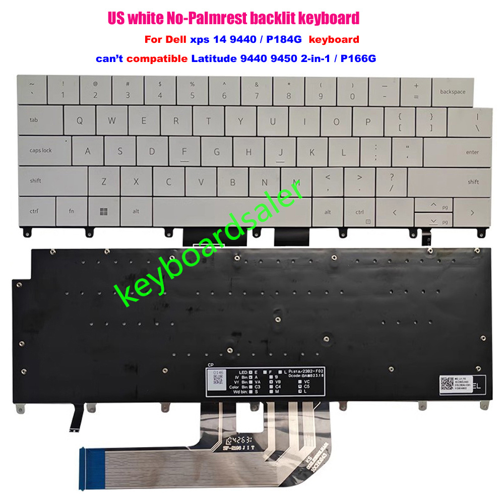 New US Backlit white /black Keyboard For Dell XPS 14 9440 / P184G laptop