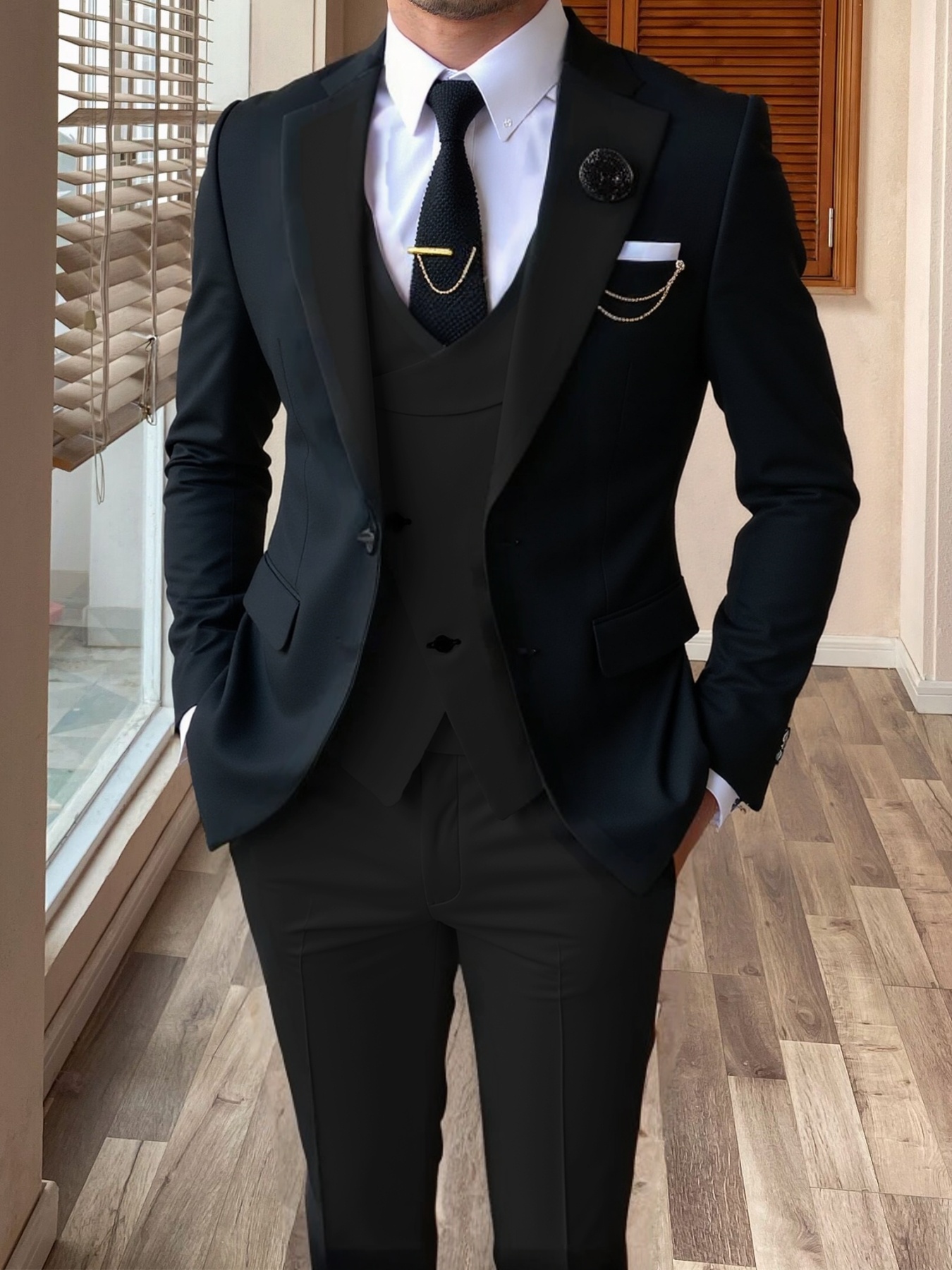 Mens 3Pcs Wedding Suit Groom Bestman Formal Party Tuxedo Suit Blazer+Vest+Pants - Picture 3 of 12