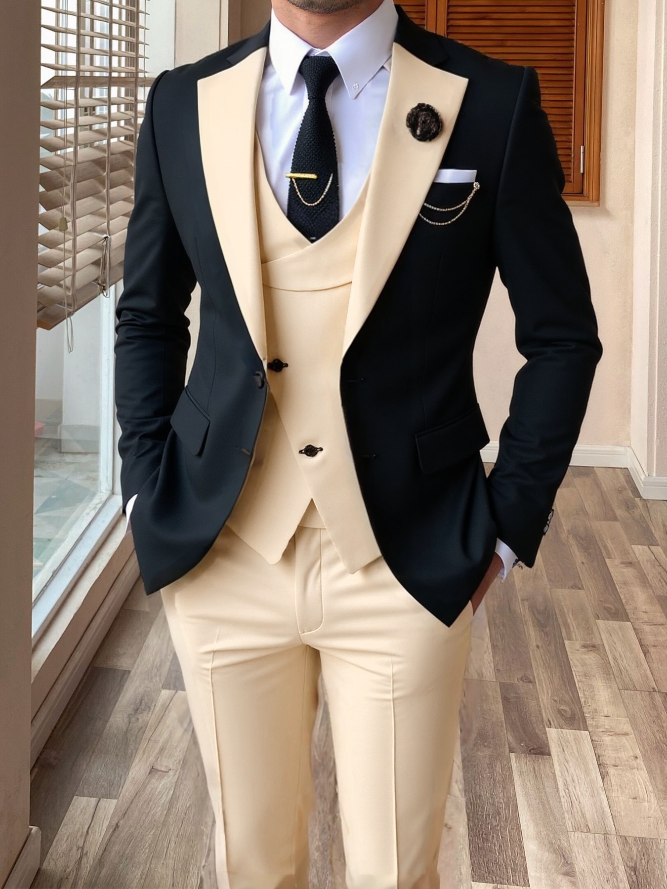 Mens 3Pcs Wedding Suit Groom Bestman Formal Party Tuxedo Suit Blazer+Vest+Pants - Picture 5 of 12