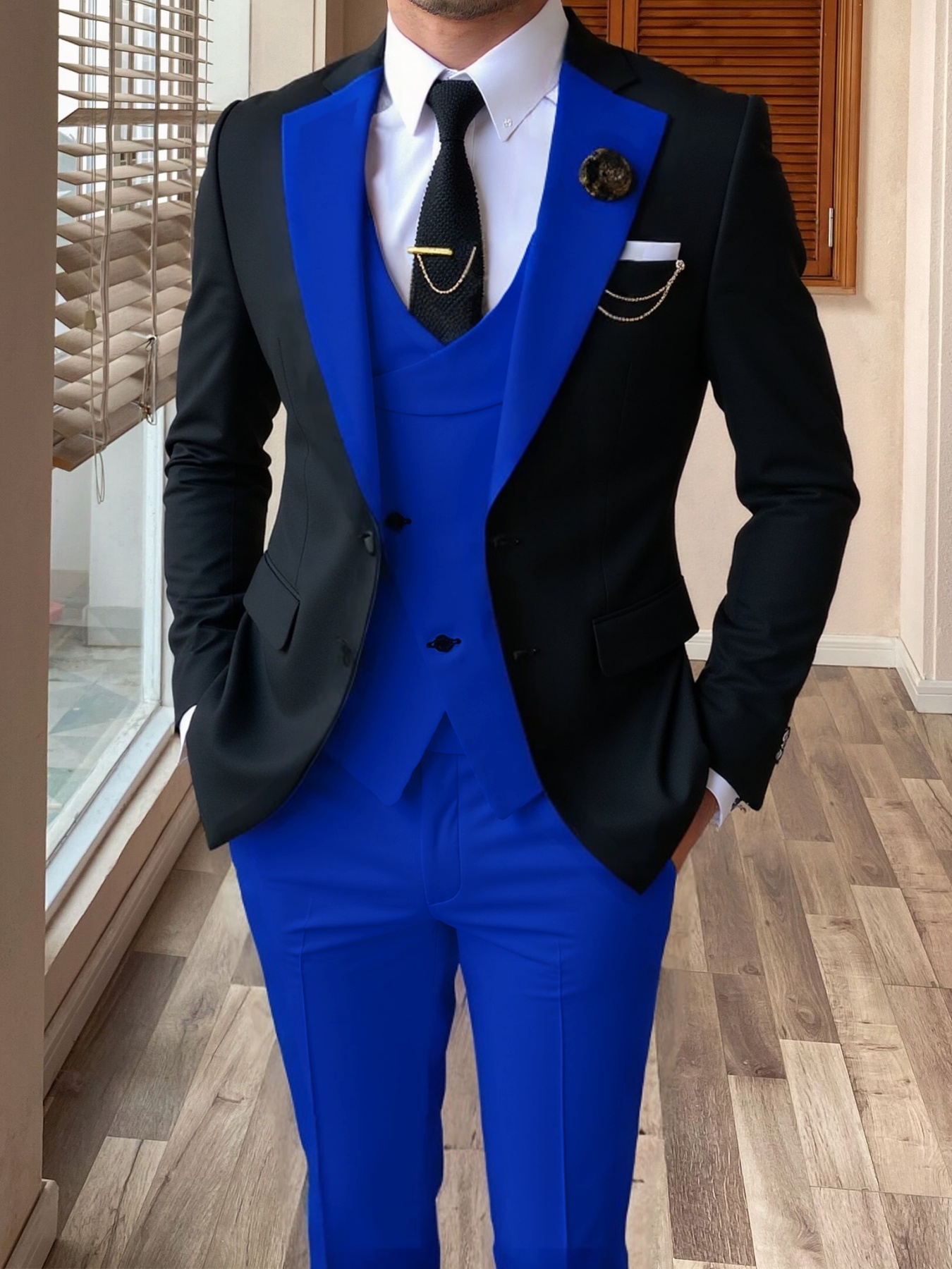 Mens 3Pcs Wedding Suit Groom Bestman Formal Party Tuxedo Suit Blazer+Vest+Pants - Picture 8 of 12