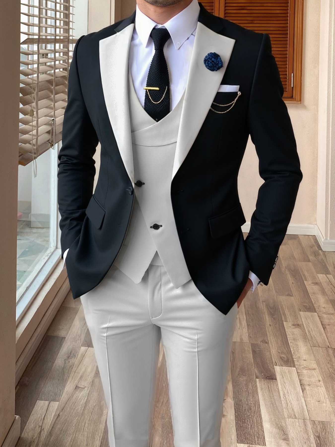 Mens 3Pcs Wedding Suit Groom Bestman Formal Party Tuxedo Suit Blazer+Vest+Pants - Picture 10 of 12