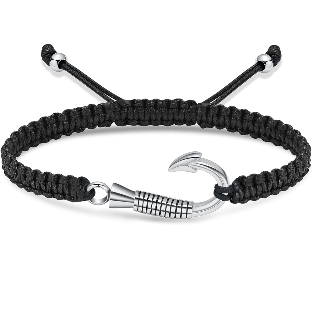 Fish Hook Braided Rope Adjustable Cremation Urn Bracelet for Ashes Memorial Gift