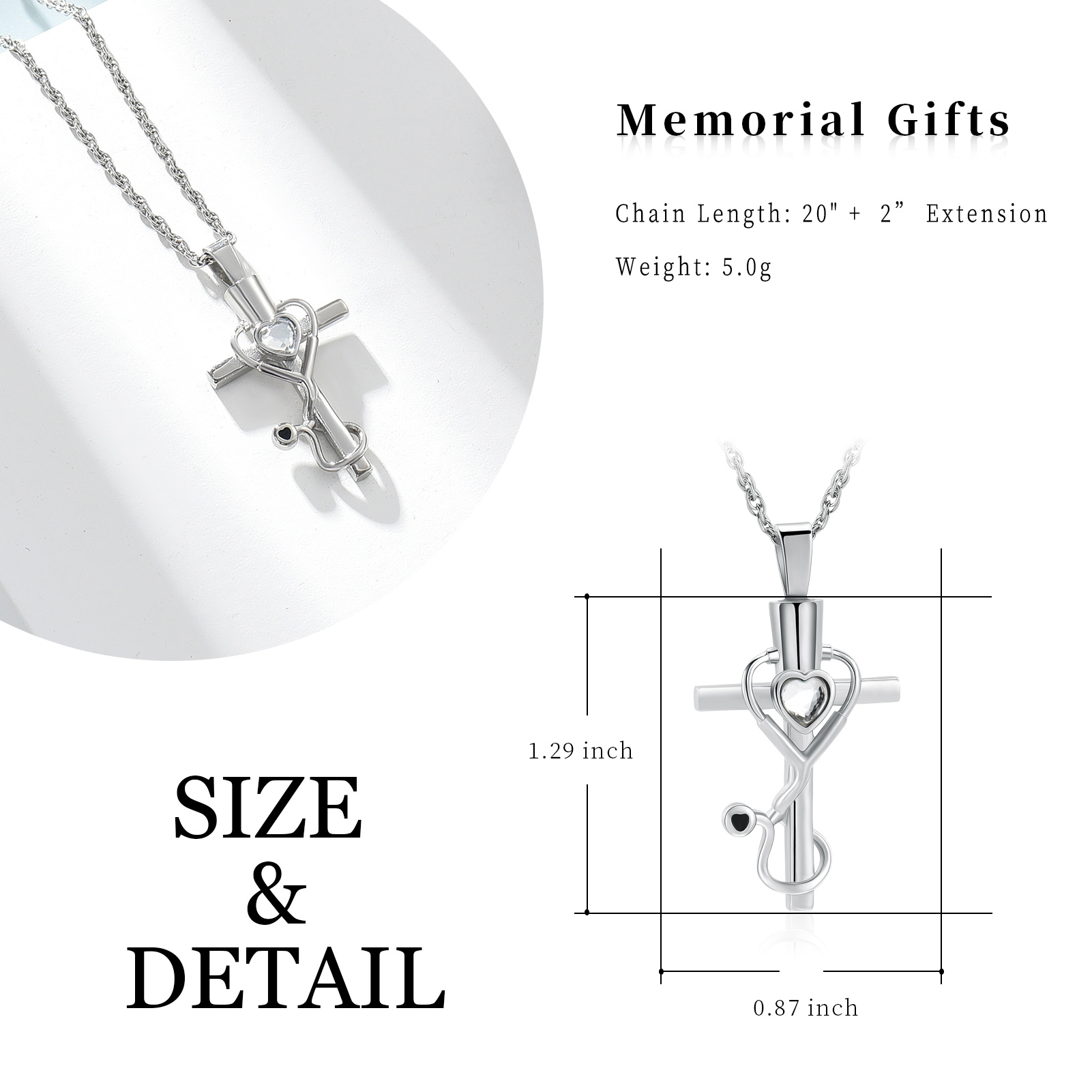 Medicine Themed Stethoscope Pendant Urn Necklace Doctor Nurse Urn Necklace Gifts - Picture 12 of 46