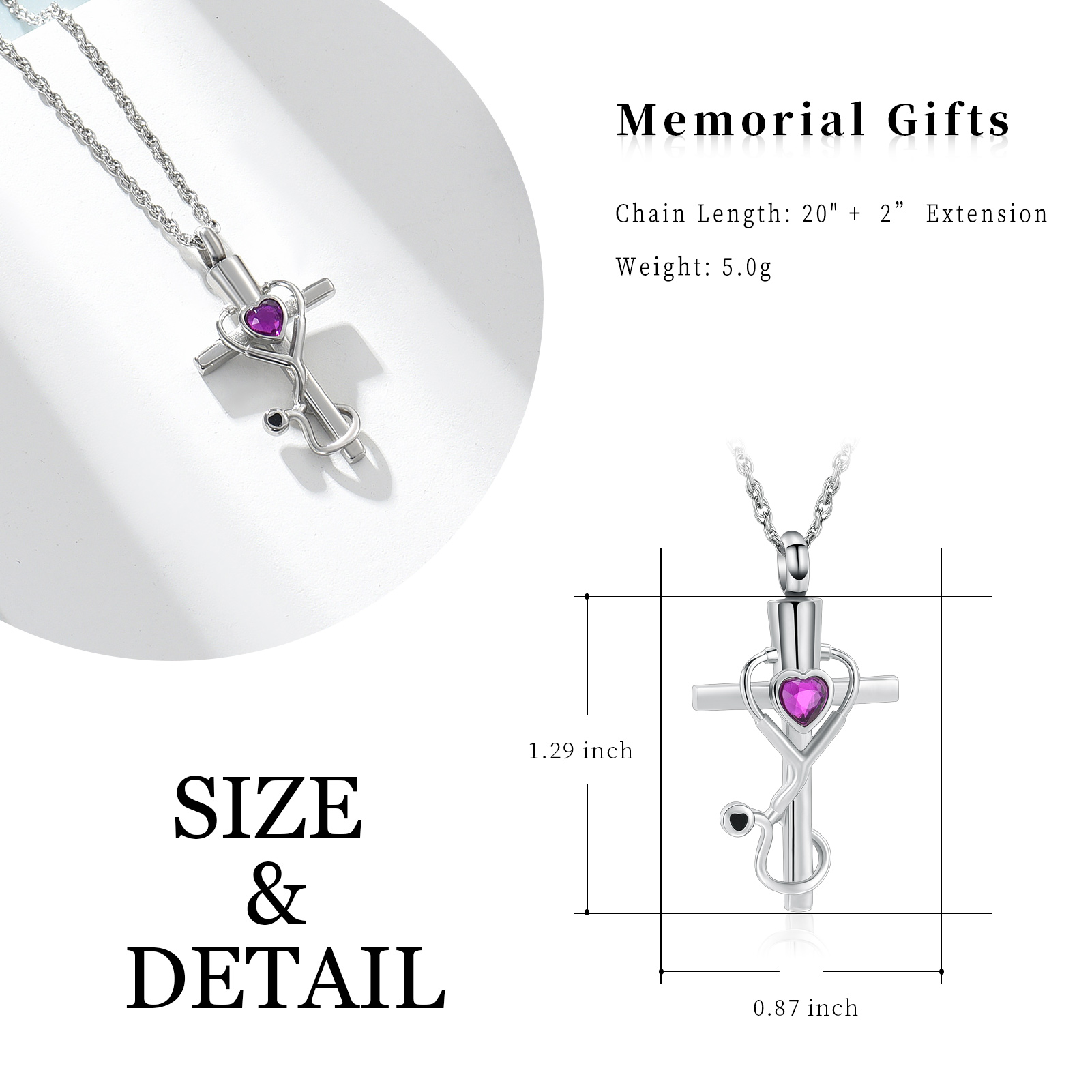 Medicine Themed Stethoscope Pendant Urn Necklace Doctor Nurse Urn Necklace Gifts - Picture 18 of 46