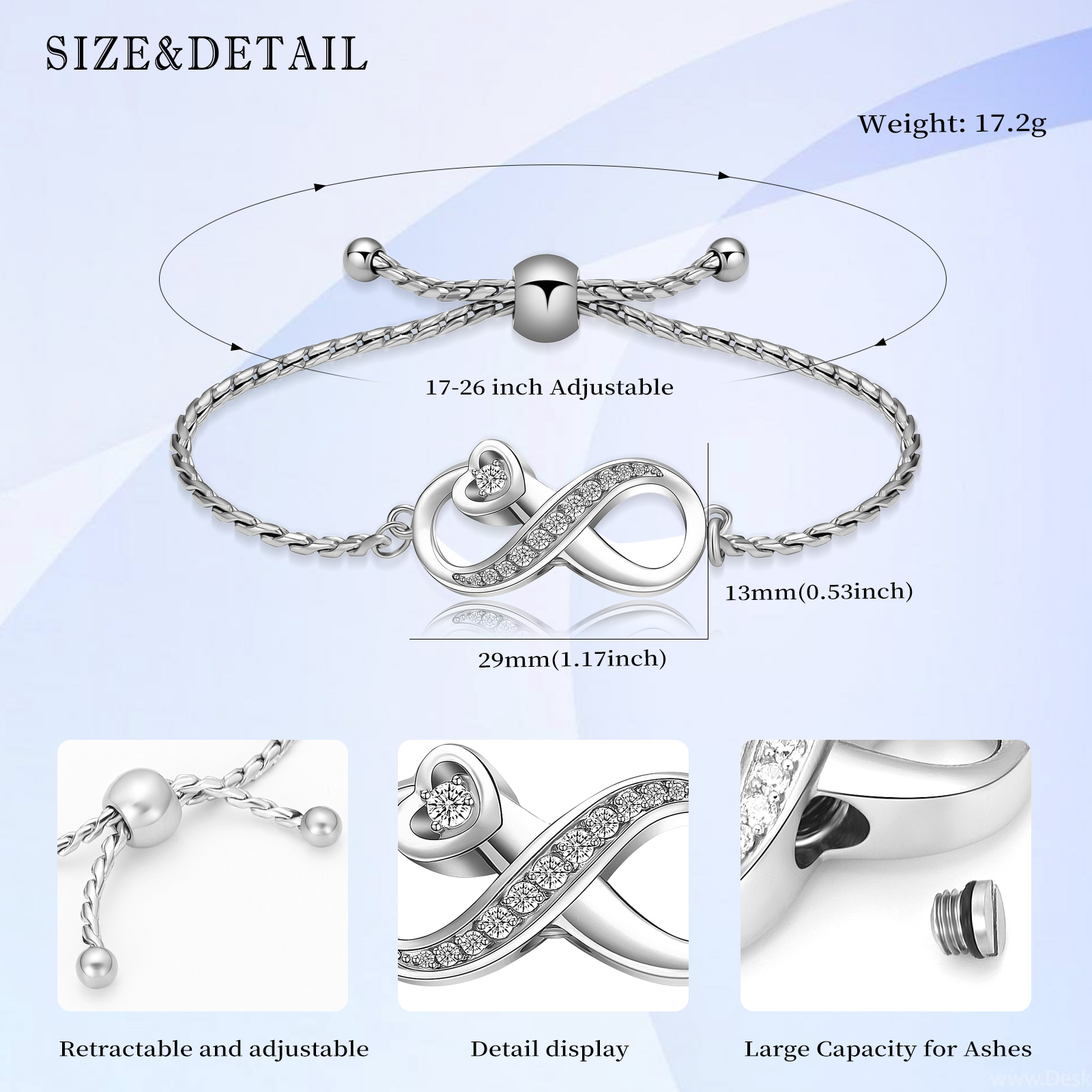 Infinity Heart Cremation Urn Bracelet for Ashes Memorial Jewelry for Women Girls