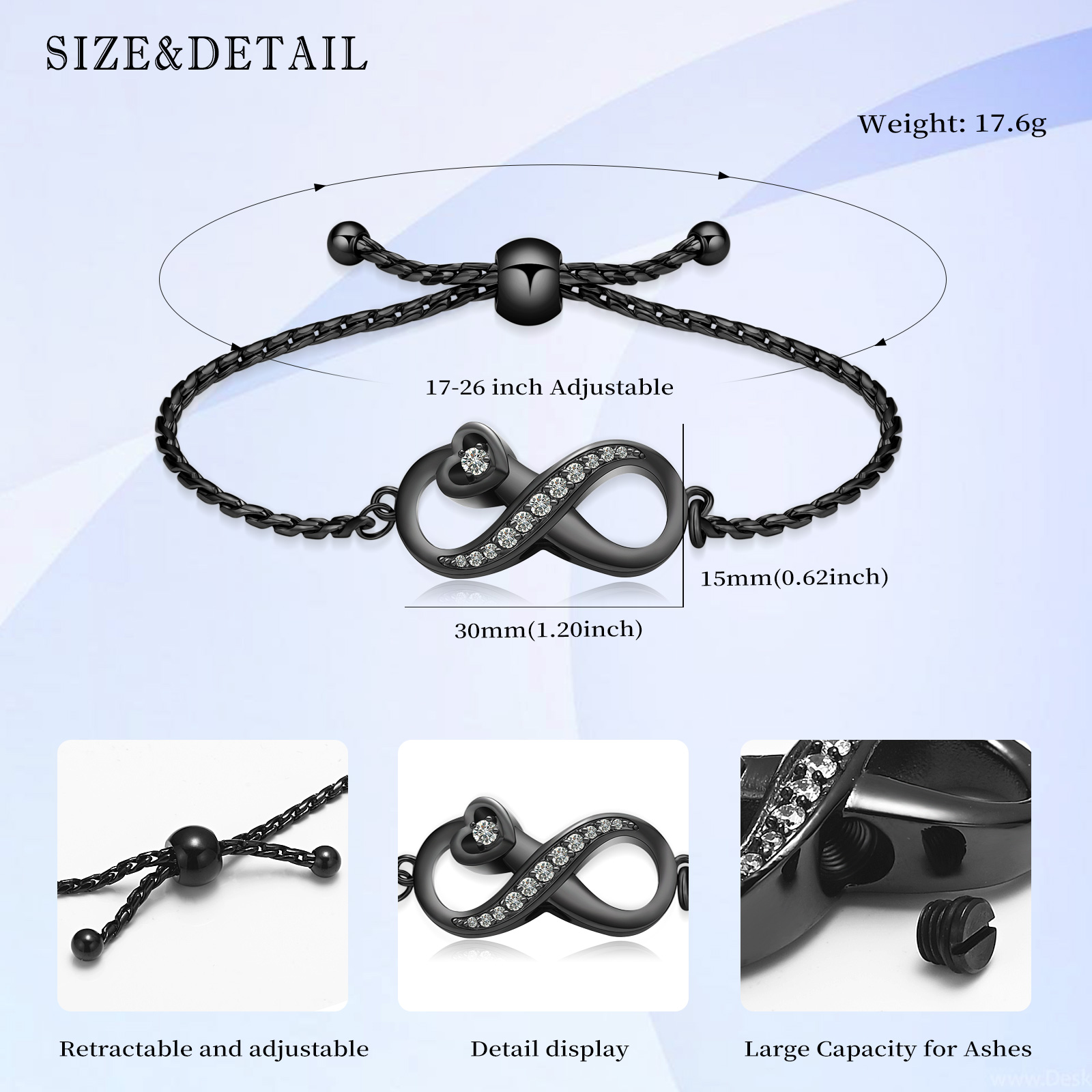 Infinity Heart Cremation Urn Bracelet for Ashes Memorial Jewelry for Women Girls