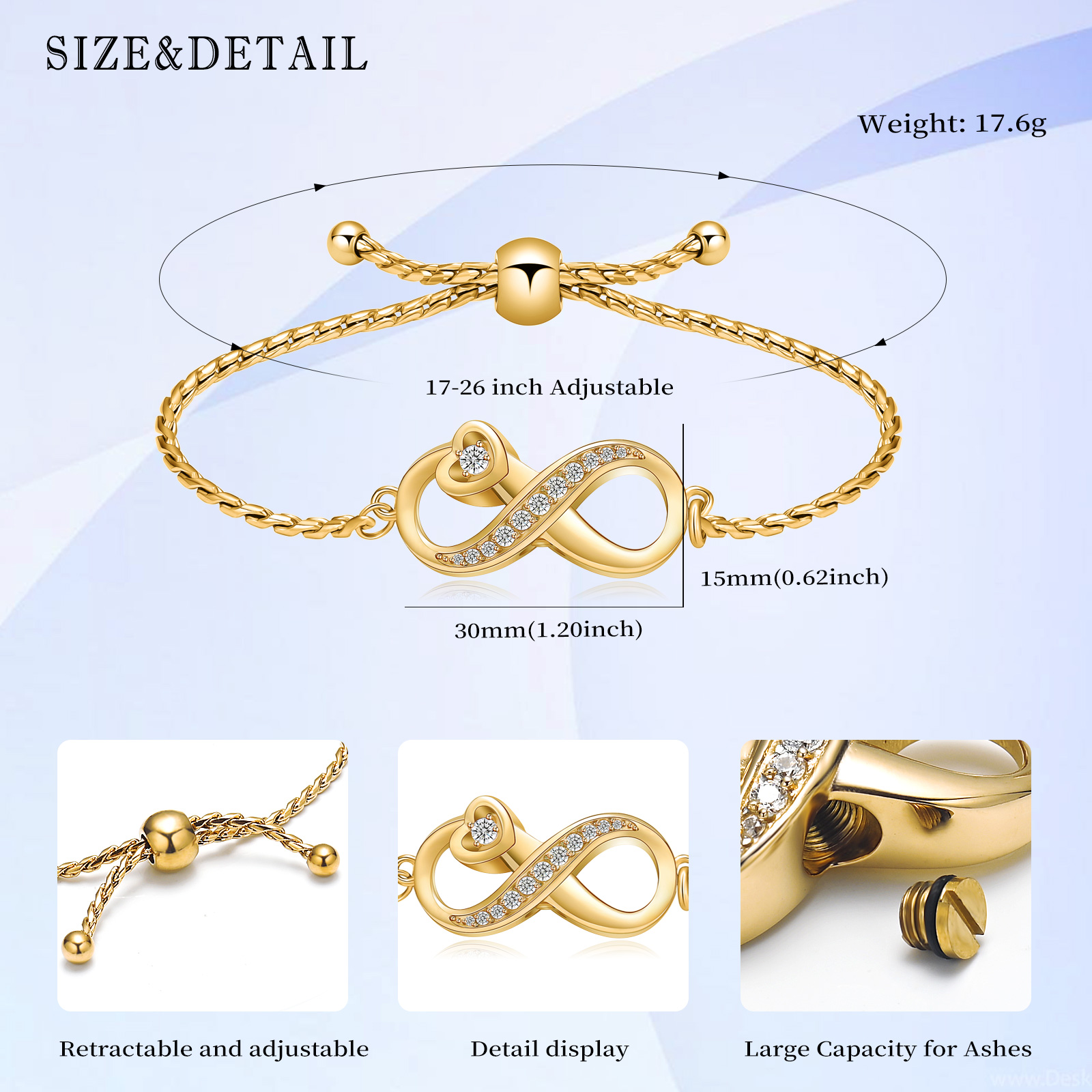 Infinity Heart Cremation Urn Bracelet for Ashes Memorial Jewelry for Women Girls