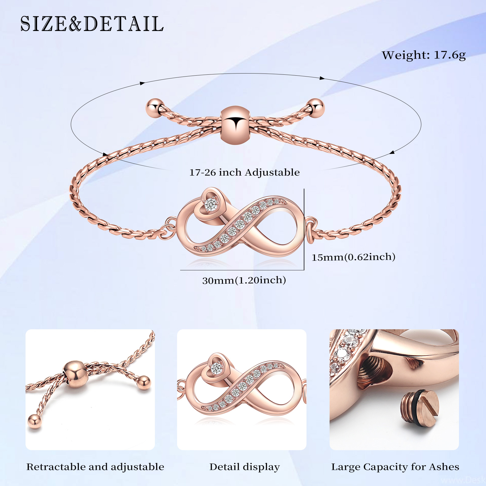 Infinity Heart Cremation Urn Bracelet for Ashes Memorial Jewelry for Women Girls