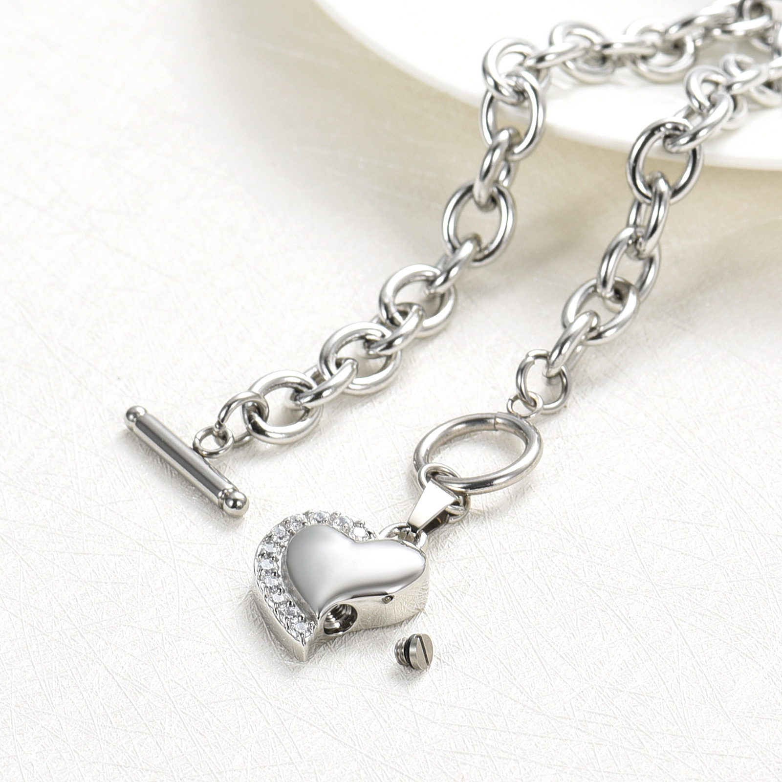 Crystal Heart Urn Bracelet for Ashes Cremation Bracelet F/ Ashes Keepsake Holder - Picture 13 of 44