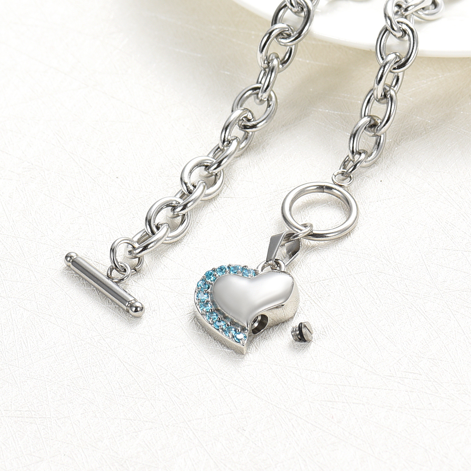 Crystal Heart Urn Bracelet for Ashes Cremation Bracelet F/ Ashes Keepsake Holder - Picture 18 of 44