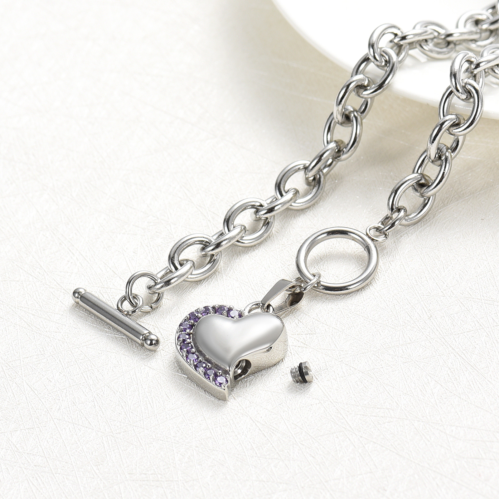 Crystal Heart Urn Bracelet for Ashes Cremation Bracelet F/ Ashes Keepsake Holder - Picture 23 of 44