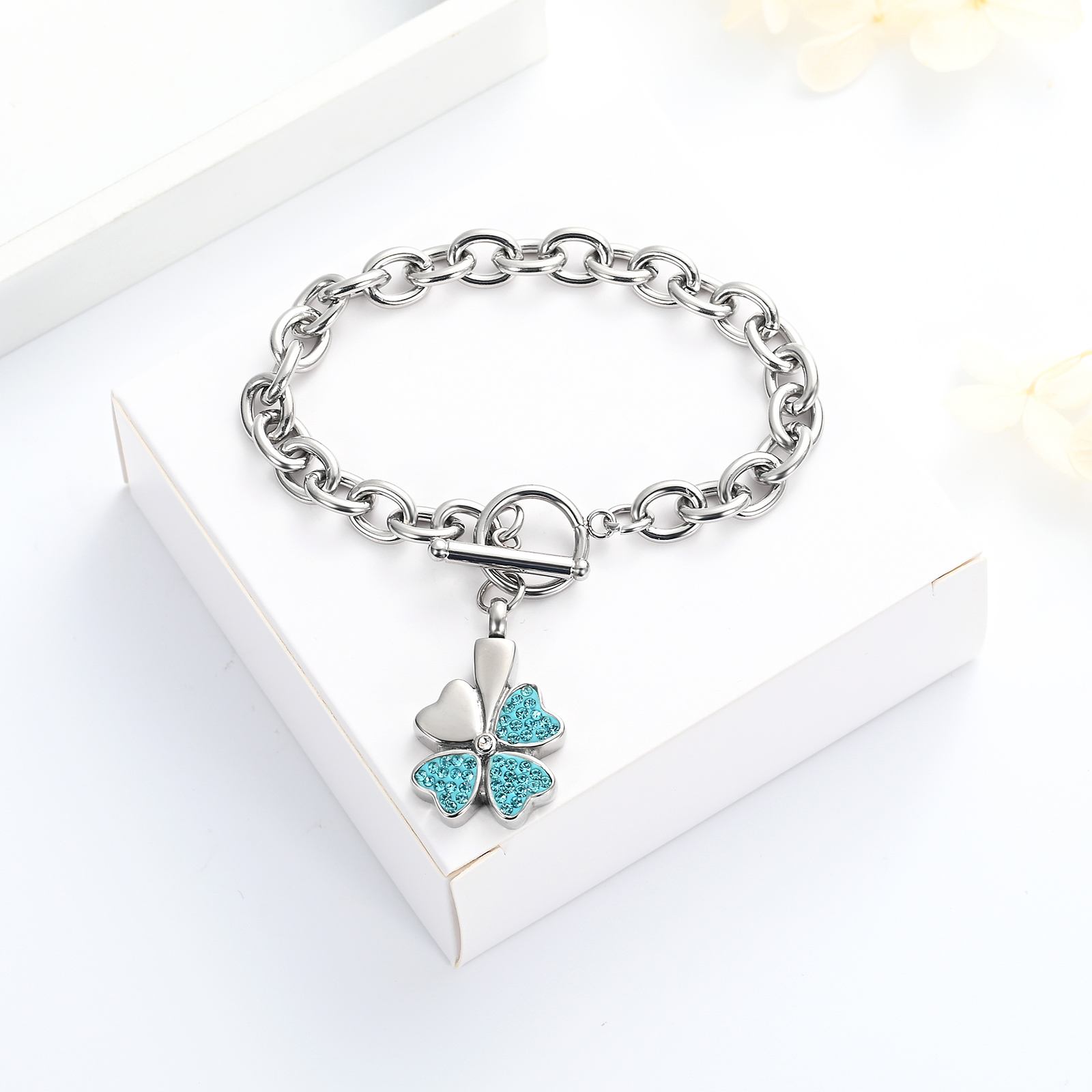 Lucky Clover Urn Bracelet F/ Ashes Women Men Adjustable Memorial Keepsake Bangle