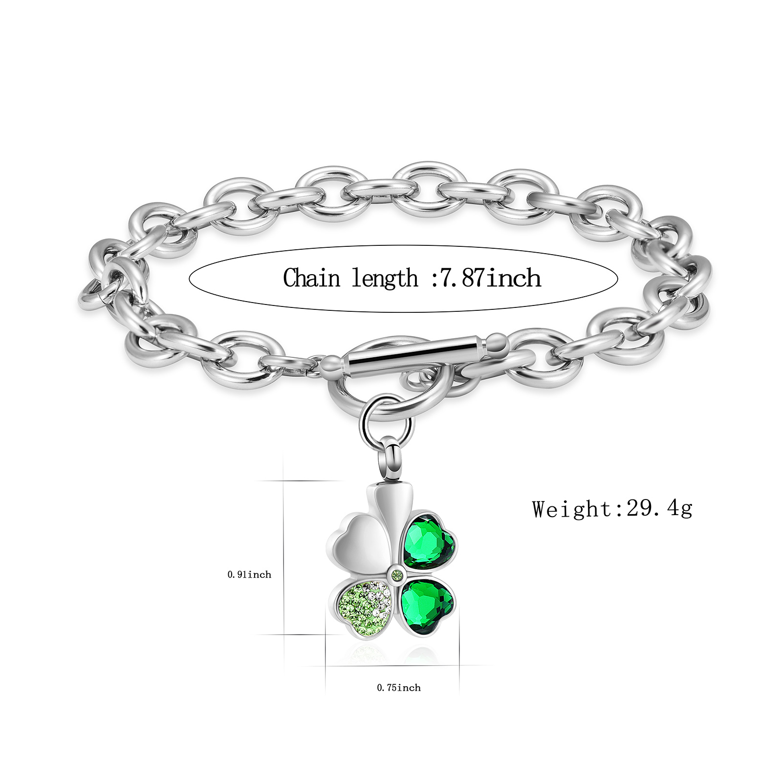 Lucky Clover Urn Bracelet F/ Ashes Women Men Adjustable Memorial Keepsake Bangle