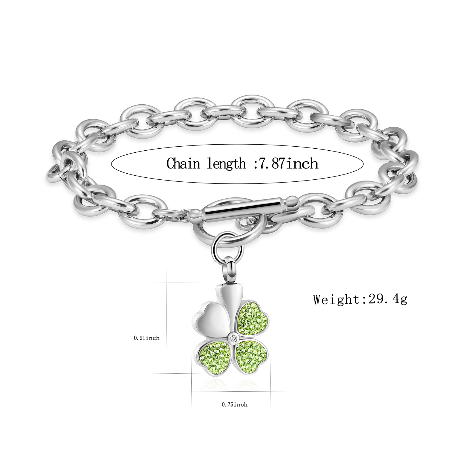 Lucky Clover Urn Bracelet F/ Ashes Women Men Adjustable Memorial Keepsake Bangle