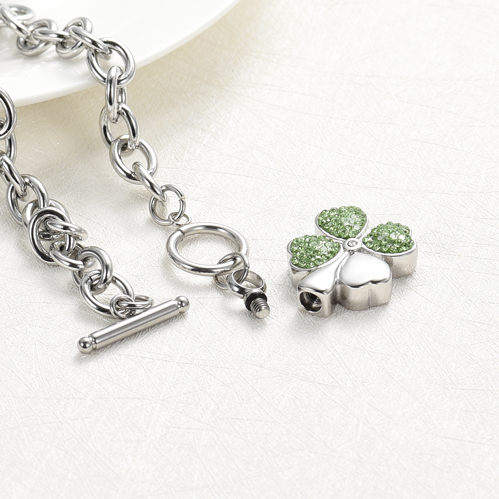 Lucky Clover Urn Bracelet F/ Ashes Women Men Adjustable Memorial Keepsake Bangle