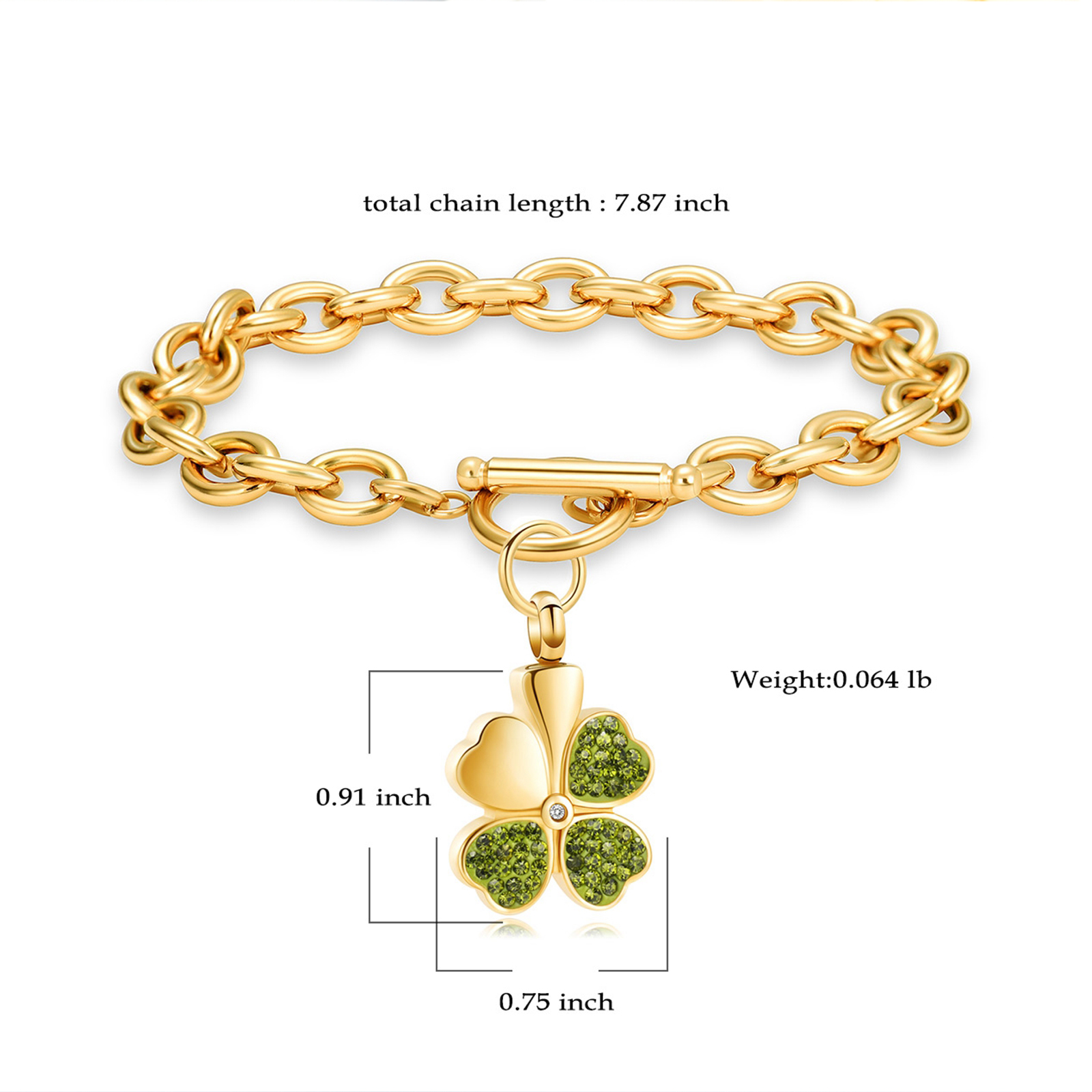 Lucky Clover Urn Bracelet F/ Ashes Women Men Adjustable Memorial Keepsake Bangle