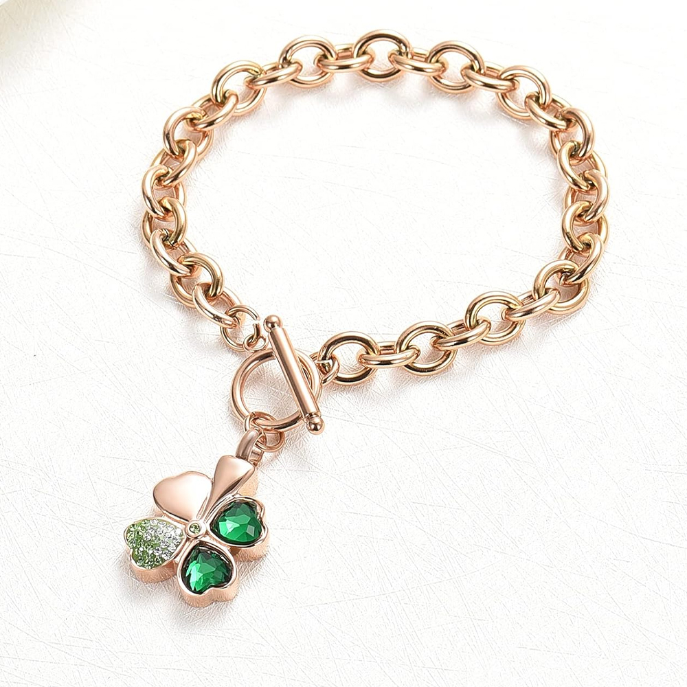 Lucky Clover Urn Bracelet F/ Ashes Women Men Adjustable Memorial Keepsake Bangle