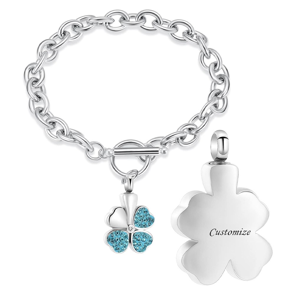 Lucky Clover Urn Bracelet F/ Ashes Women Men Adjustable Memorial Keepsake Bangle