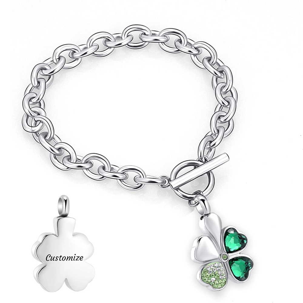 Lucky Clover Urn Bracelet F/ Ashes Women Men Adjustable Memorial Keepsake Bangle